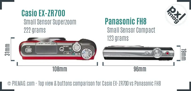 Casio EX-ZR700 vs Panasonic FH8 top view buttons comparison