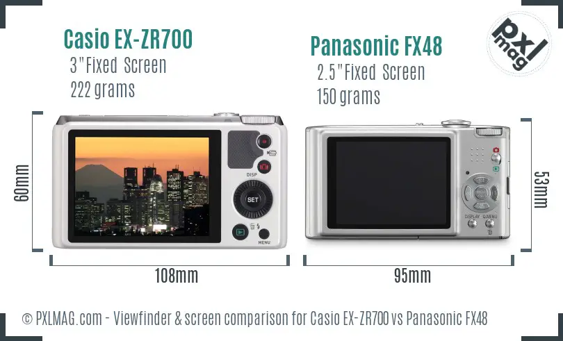 Casio EX-ZR700 vs Panasonic FX48 Screen and Viewfinder comparison Casio EX-ZR700 vs Panasonic FX48 Screen and Viewfinder comparison