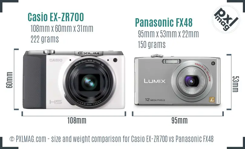 Casio EX-ZR700 vs Panasonic FX48 size comparison Casio EX-ZR700 vs Panasonic FX48 size comparison