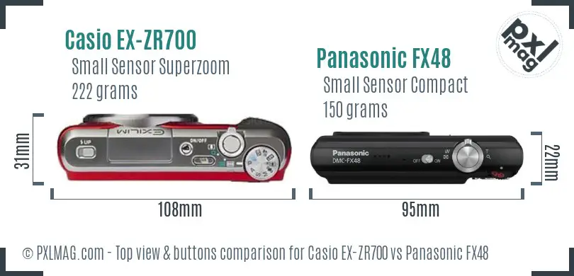 Casio EX-ZR700 vs Panasonic FX48 top view buttons comparison Casio EX-ZR700 vs Panasonic FX48 top view buttons comparison