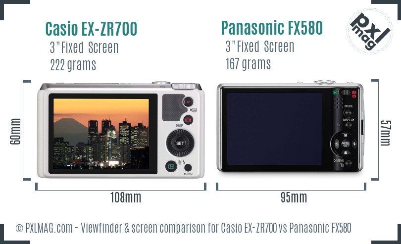 Casio EX-ZR700 vs Panasonic FX580 Screen and Viewfinder comparison