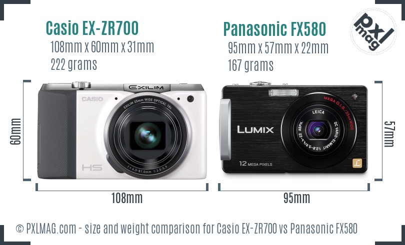 Casio EX-ZR700 vs Panasonic FX580 size comparison