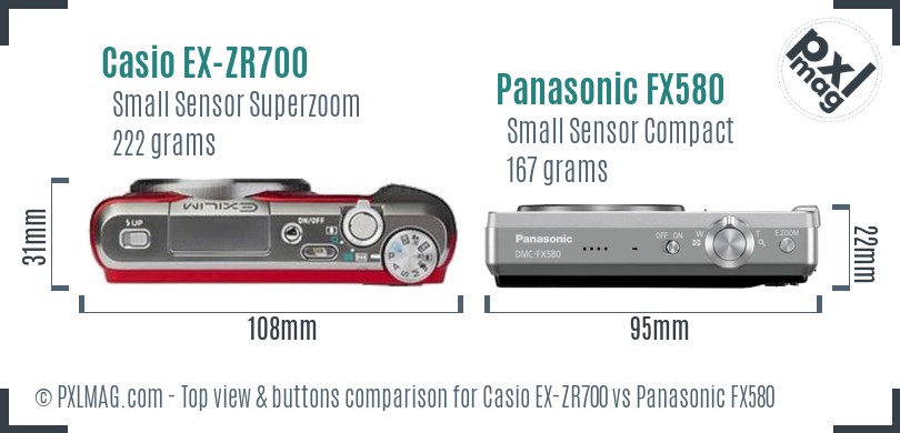 Casio EX-ZR700 vs Panasonic FX580 top view buttons comparison