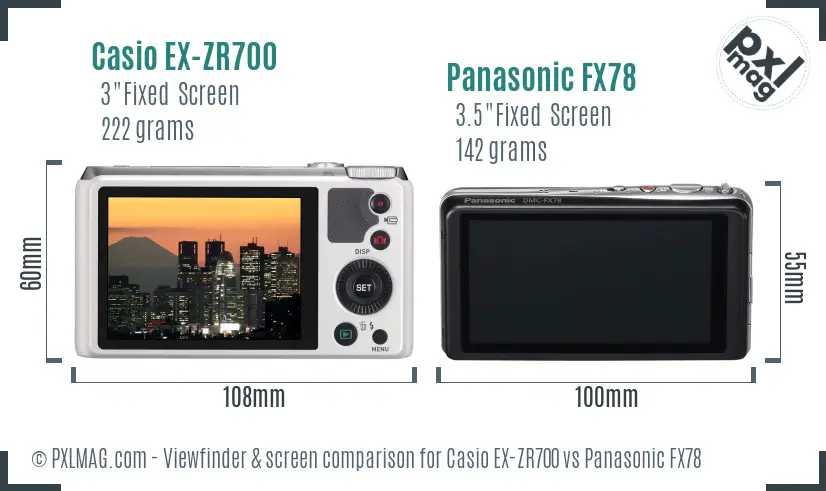 Casio EX-ZR700 vs Panasonic FX78 Screen and Viewfinder comparison Casio EX-ZR700 vs Panasonic FX78 Screen and Viewfinder comparison