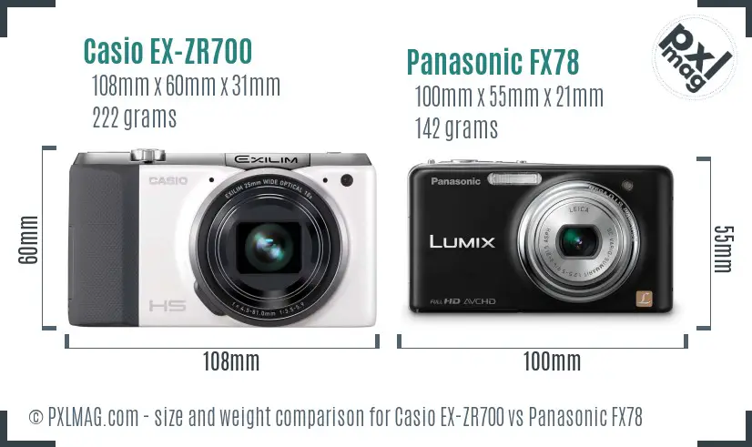 Casio EX-ZR700 vs Panasonic FX78 size comparison Casio EX-ZR700 vs Panasonic FX78 size comparison