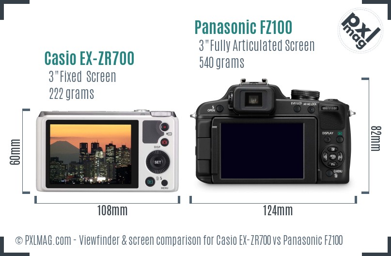 Casio EX-ZR700 vs Panasonic FZ100 Screen and Viewfinder comparison