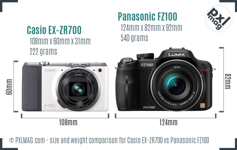 Casio EX-ZR700 vs Panasonic FZ100 size comparison