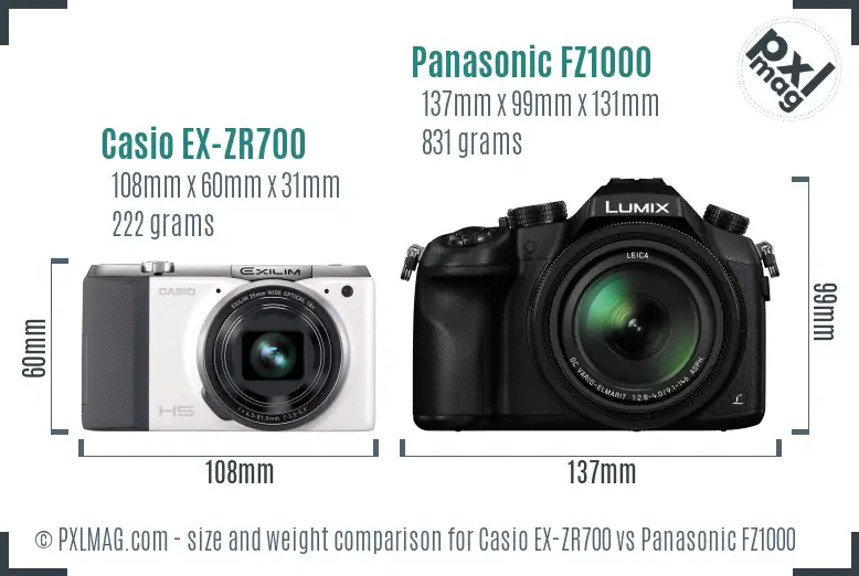 Casio EX-ZR700 vs Panasonic FZ1000 size comparison