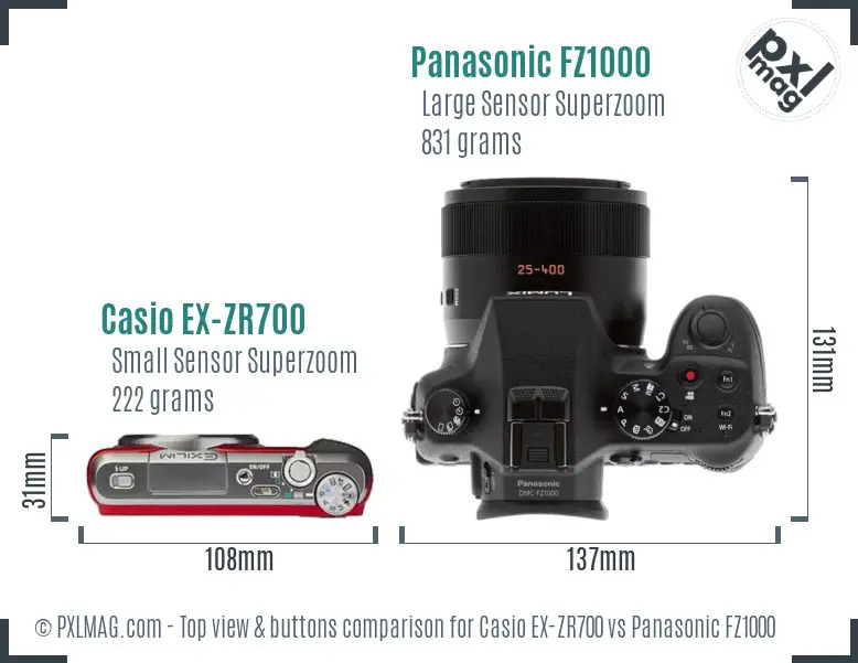 Casio EX-ZR700 vs Panasonic FZ1000 top view buttons comparison