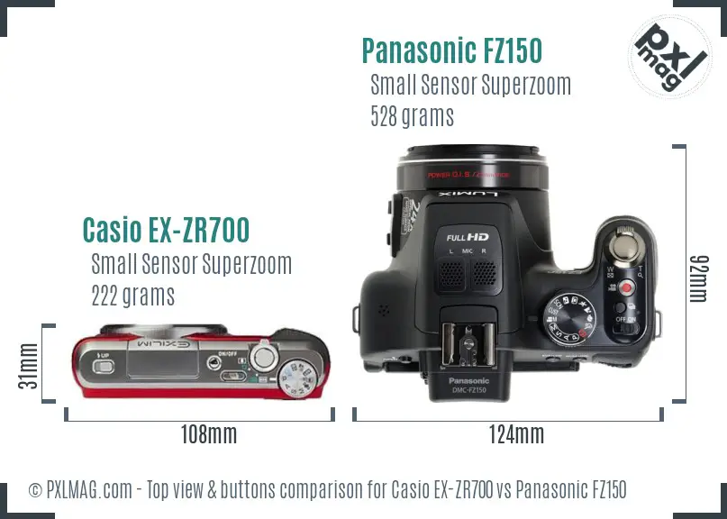 Casio EX-ZR700 vs Panasonic FZ150 top view buttons comparison