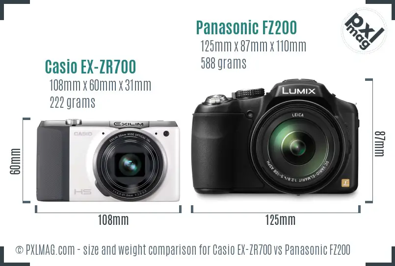 Casio EX-ZR700 vs Panasonic FZ200 size comparison