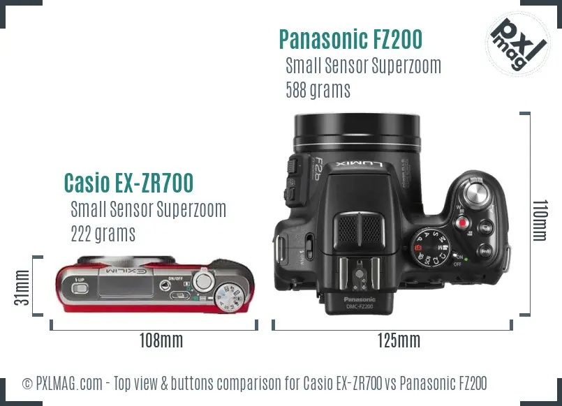 Casio EX-ZR700 vs Panasonic FZ200 top view buttons comparison