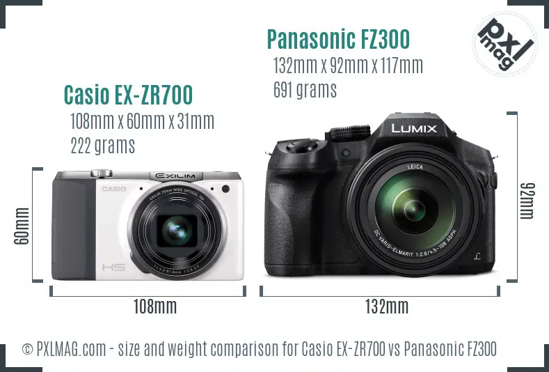 Casio EX-ZR700 vs Panasonic FZ300 size comparison Casio EX-ZR700 vs Panasonic FZ300 size comparison