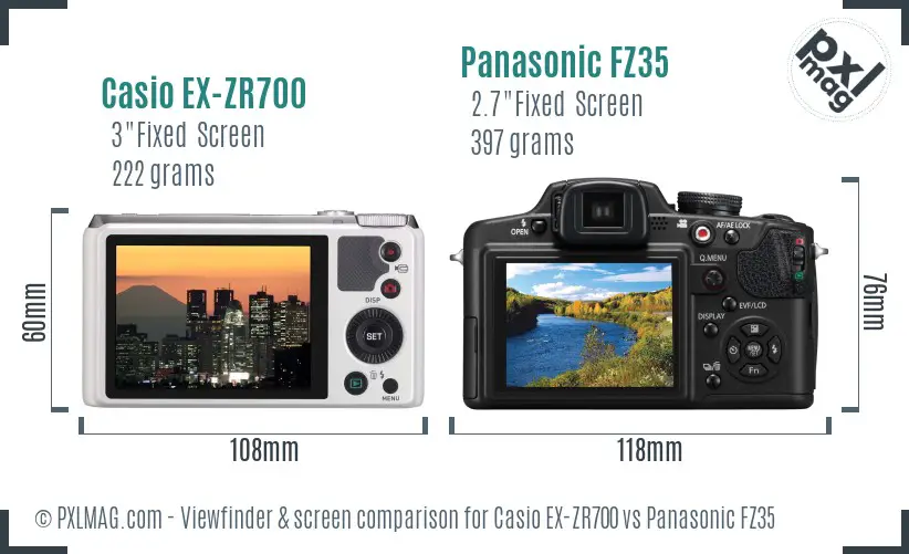 Casio EX-ZR700 vs Panasonic FZ35 Screen and Viewfinder comparison