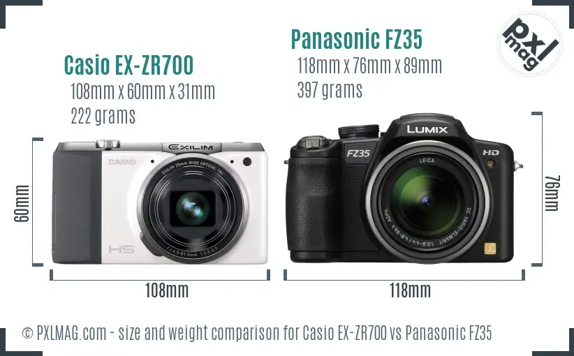 Casio EX-ZR700 vs Panasonic FZ35 size comparison