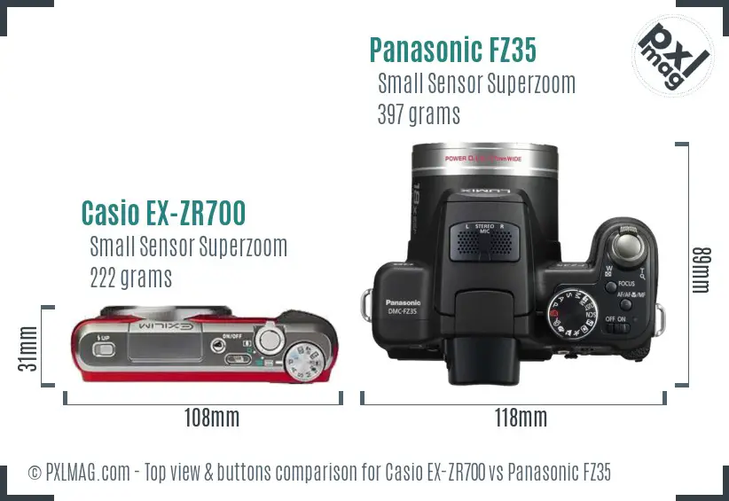 Casio EX-ZR700 vs Panasonic FZ35 top view buttons comparison