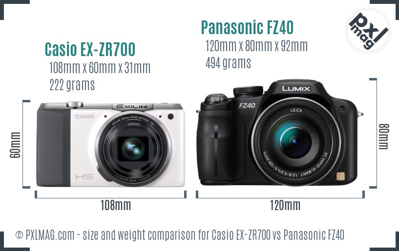 Casio EX-ZR700 vs Panasonic FZ40 size comparison Casio EX-ZR700 vs Panasonic FZ40 size comparison