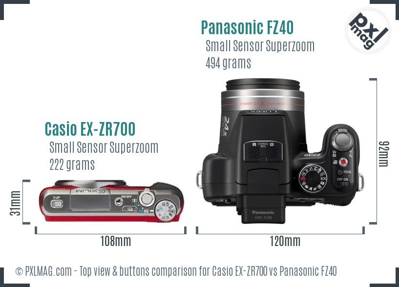 Casio EX-ZR700 vs Panasonic FZ40 top view buttons comparison