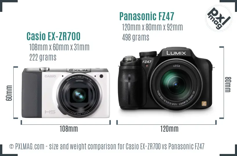 Casio EX-ZR700 vs Panasonic FZ47 size comparison