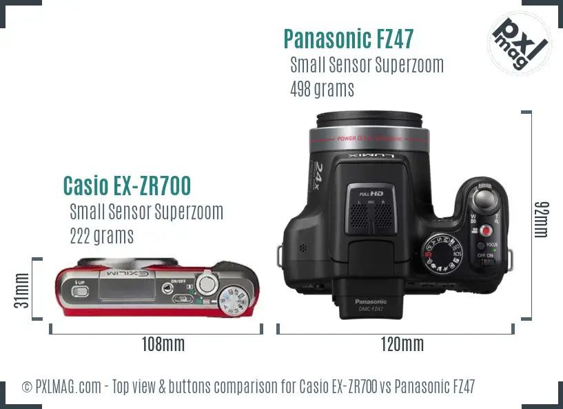 Casio EX-ZR700 vs Panasonic FZ47 top view buttons comparison