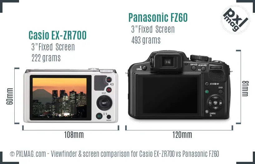 Casio EX-ZR700 vs Panasonic FZ60 Screen and Viewfinder comparison
