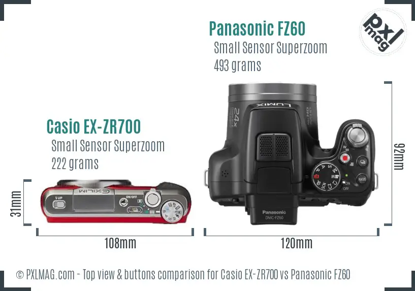 Casio EX-ZR700 vs Panasonic FZ60 top view buttons comparison