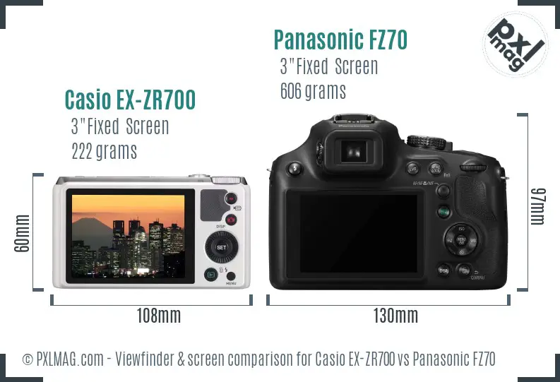 Casio EX-ZR700 vs Panasonic FZ70 Screen and Viewfinder comparison