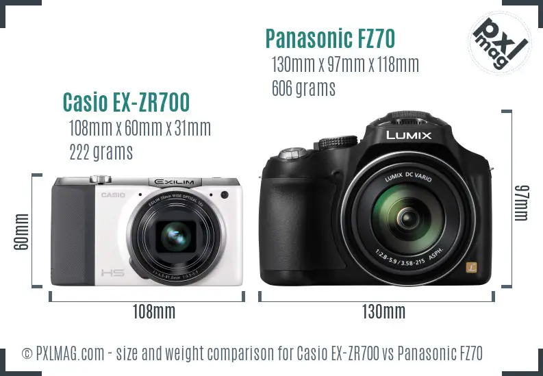 Casio EX-ZR700 vs Panasonic FZ70 size comparison