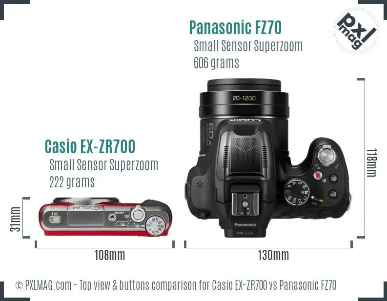 Casio EX-ZR700 vs Panasonic FZ70 top view buttons comparison