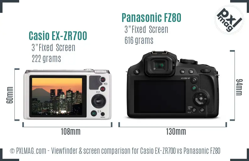 Casio EX-ZR700 vs Panasonic FZ80 Screen and Viewfinder comparison