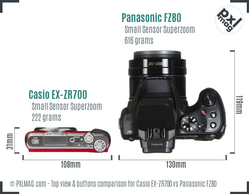 Casio EX-ZR700 vs Panasonic FZ80 top view buttons comparison