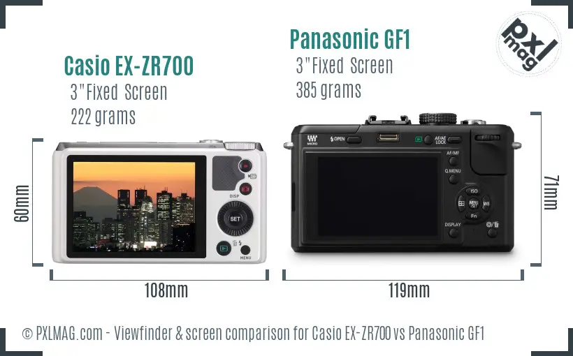 Casio EX-ZR700 vs Panasonic GF1 Screen and Viewfinder comparison