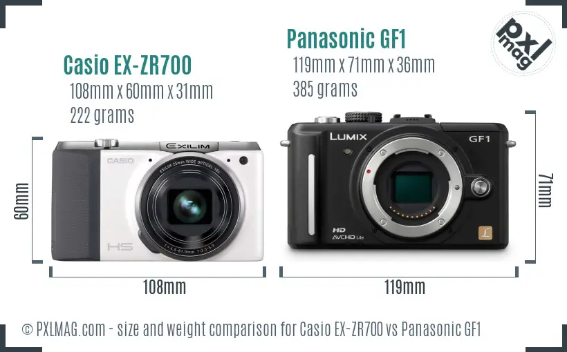 Casio EX-ZR700 vs Panasonic GF1 size comparison