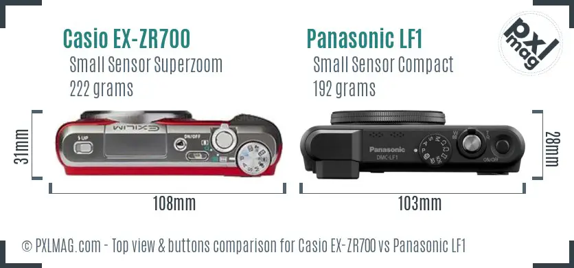 Casio EX-ZR700 vs Panasonic LF1 top view buttons comparison Casio EX-ZR700 vs Panasonic LF1 top view buttons comparison