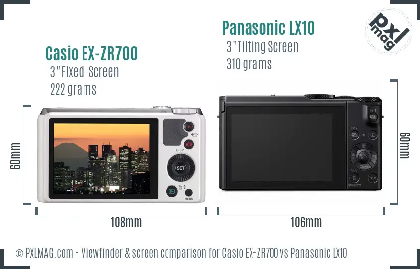 Casio EX-ZR700 vs Panasonic LX10 Screen and Viewfinder comparison