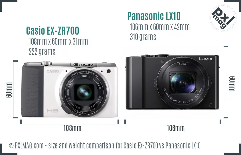 Casio EX-ZR700 vs Panasonic LX10 size comparison