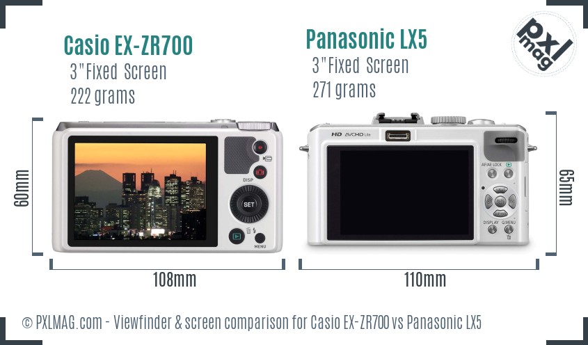 Casio EX-ZR700 vs Panasonic LX5 Screen and Viewfinder comparison