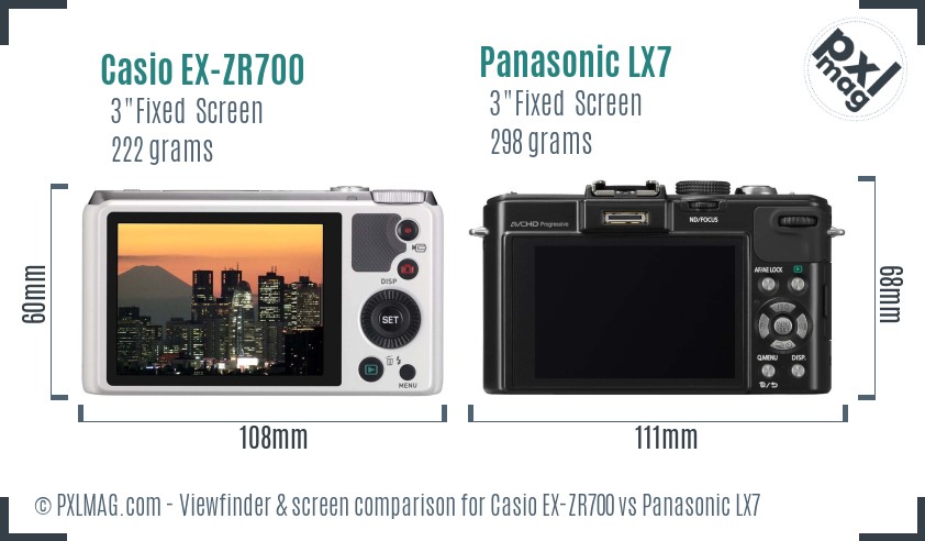 Casio EX-ZR700 vs Panasonic LX7 Screen and Viewfinder comparison