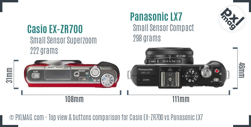 Casio EX-ZR700 vs Panasonic LX7 top view buttons comparison