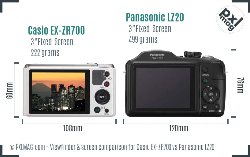 Casio EX-ZR700 vs Panasonic LZ20 Screen and Viewfinder comparison