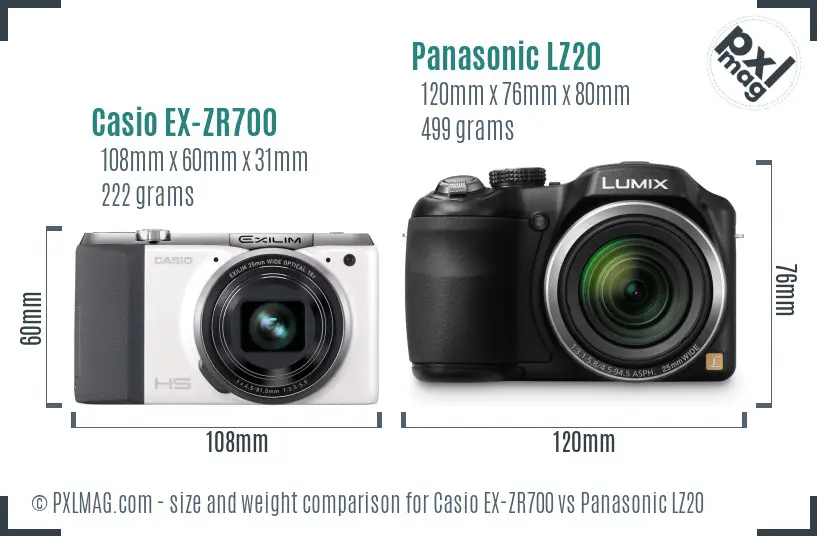 Casio EX-ZR700 vs Panasonic LZ20 size comparison