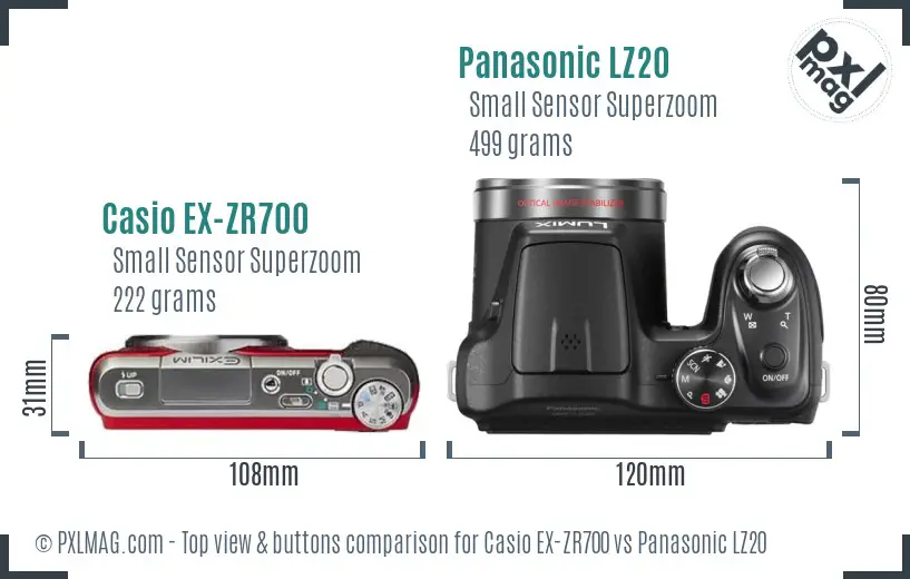 Casio EX-ZR700 vs Panasonic LZ20 top view buttons comparison