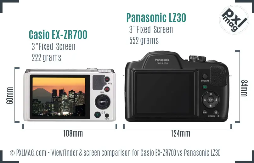 Casio EX-ZR700 vs Panasonic LZ30 Screen and Viewfinder comparison