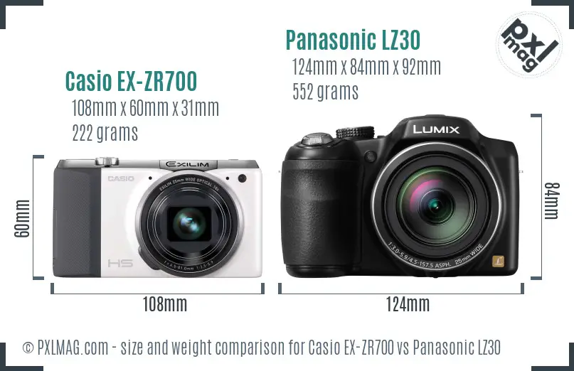 Casio EX-ZR700 vs Panasonic LZ30 size comparison