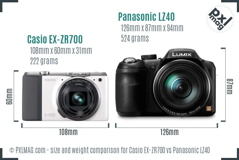 Casio EX-ZR700 vs Panasonic LZ40 size comparison