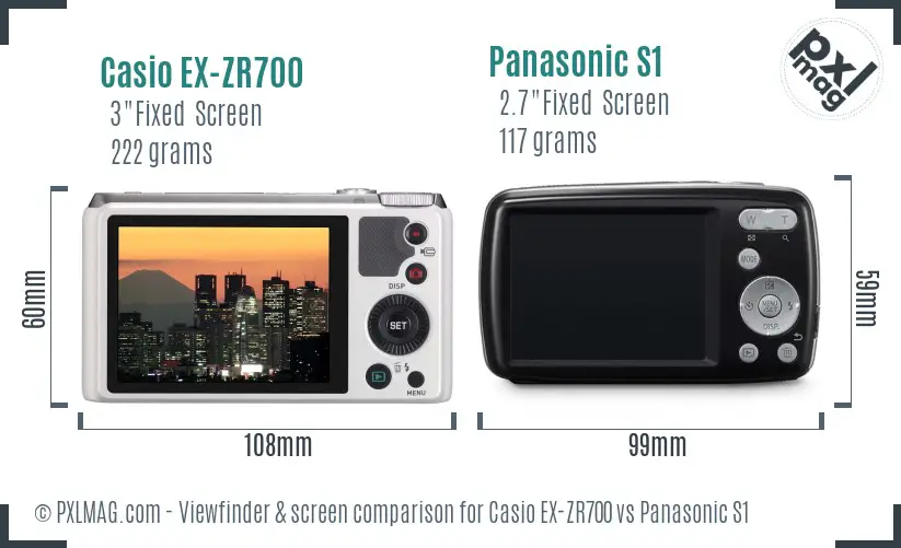 Casio EX-ZR700 vs Panasonic S1 Screen and Viewfinder comparison