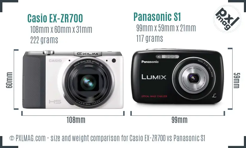 Casio EX-ZR700 vs Panasonic S1 size comparison