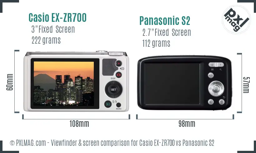 Casio EX-ZR700 vs Panasonic S2 Screen and Viewfinder comparison