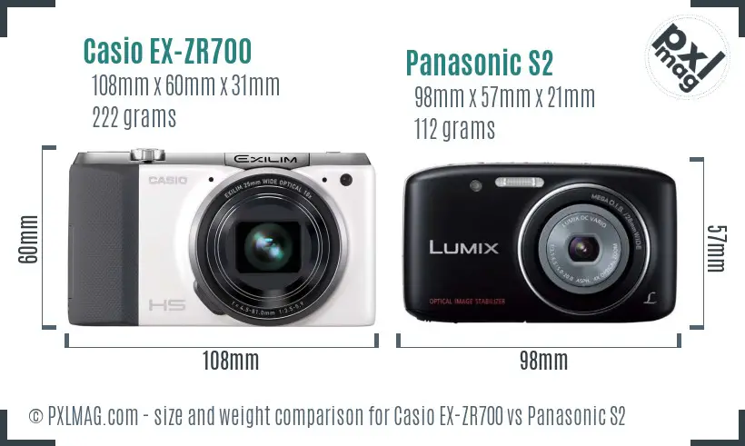 Casio EX-ZR700 vs Panasonic S2 size comparison