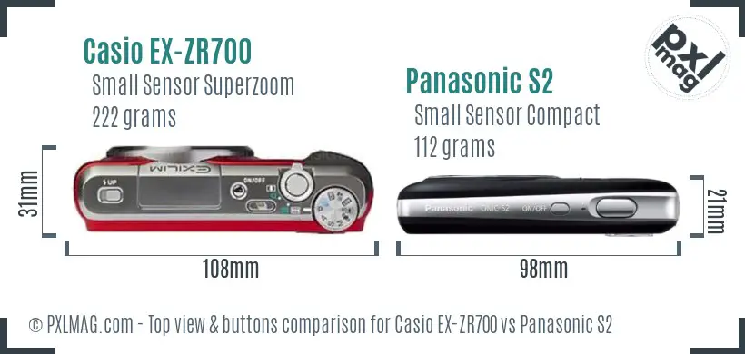 Casio EX-ZR700 vs Panasonic S2 top view buttons comparison